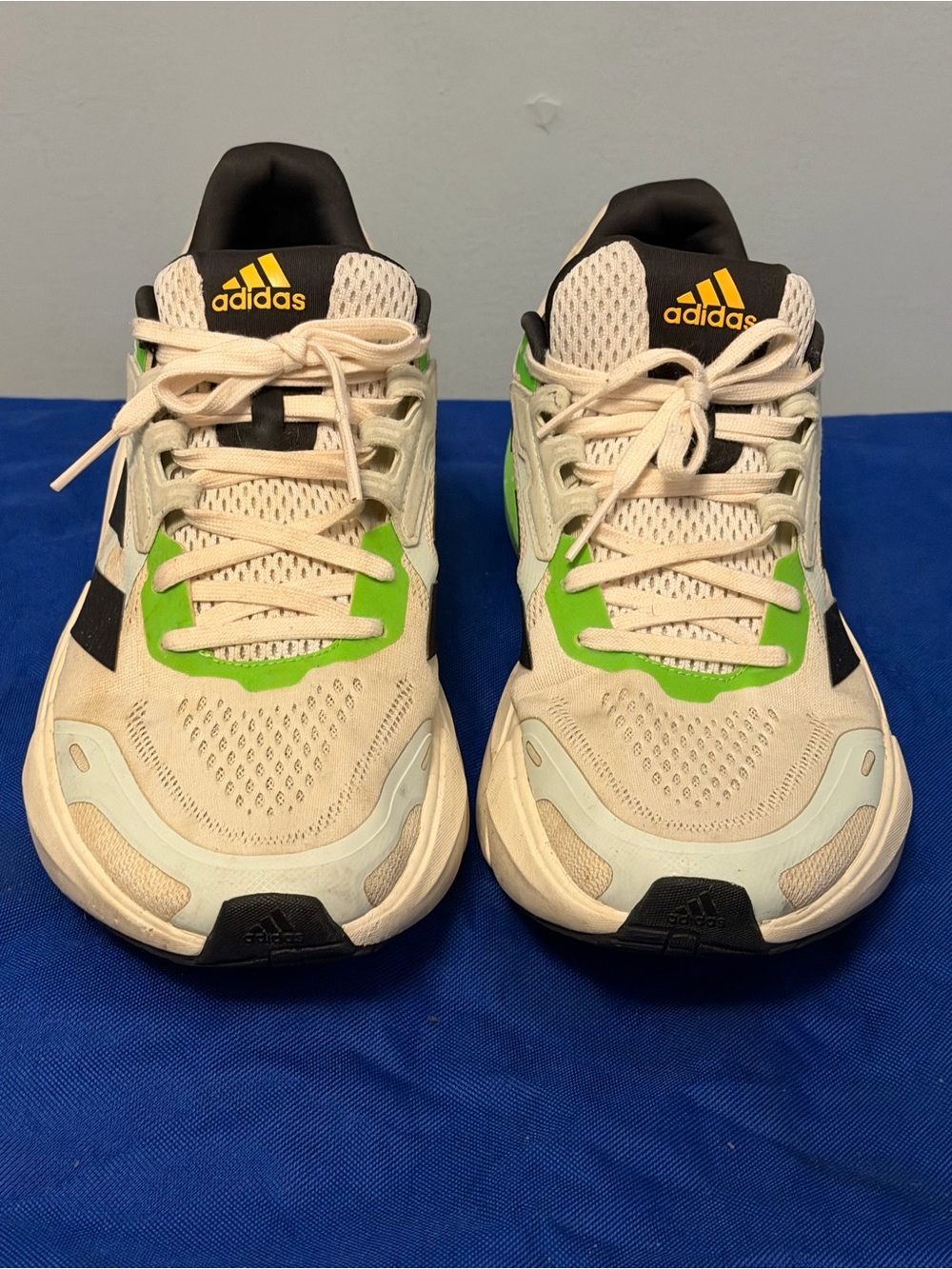 Adidas white,blue and Bright Green Athletic Sneakers